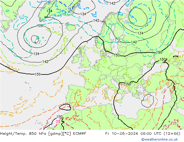 Z500/Rain (+SLP)/Z850 ECMWF Fr 10.05.2024 06 UTC