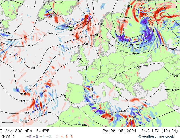 T-Adv. 500 hPa ECMWF  08.05.2024 12 UTC