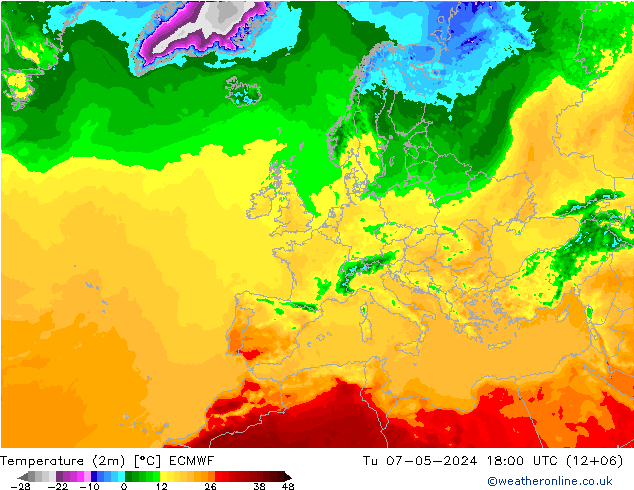 Temperatura (2m) ECMWF Ter 07.05.2024 18 UTC