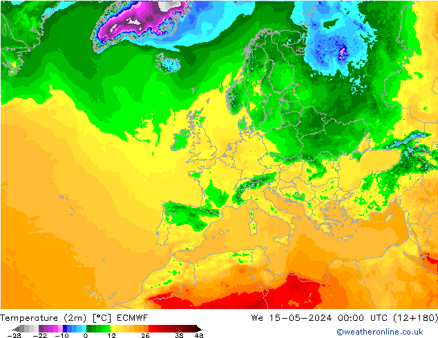 Temperature (2m) ECMWF We 15.05.2024 00 UTC