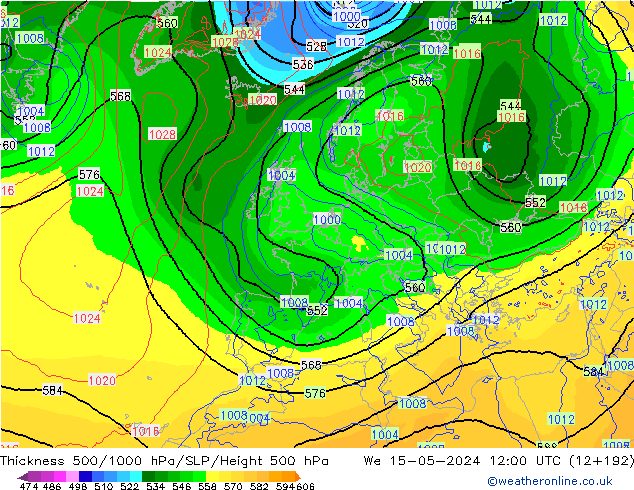 Schichtdicke 500-1000 hPa ECMWF Mi 15.05.2024 12 UTC