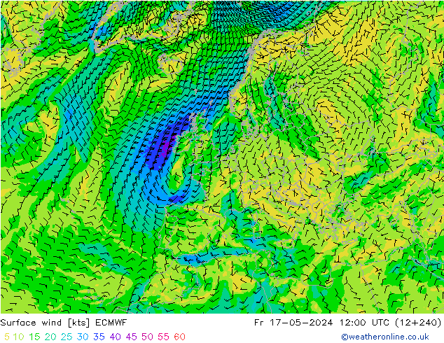 Bodenwind ECMWF Fr 17.05.2024 12 UTC