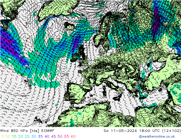 Wind 850 hPa ECMWF Sa 11.05.2024 18 UTC