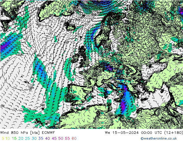 Wind 850 hPa ECMWF We 15.05.2024 00 UTC
