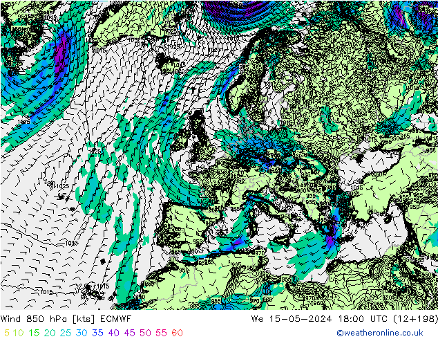 Rüzgar 850 hPa ECMWF Çar 15.05.2024 18 UTC