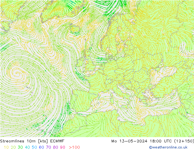 Streamlines 10m ECMWF Mo 13.05.2024 18 UTC