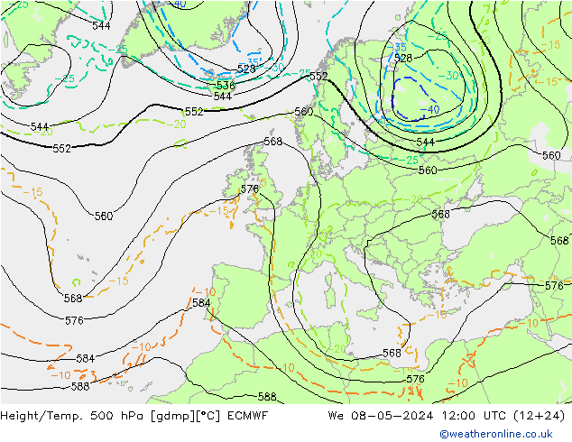 Z500/Rain (+SLP)/Z850 ECMWF We 08.05.2024 12 UTC