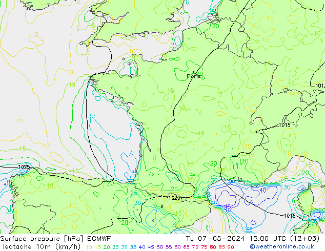 Isotachs (kph) ECMWF mar 07.05.2024 15 UTC