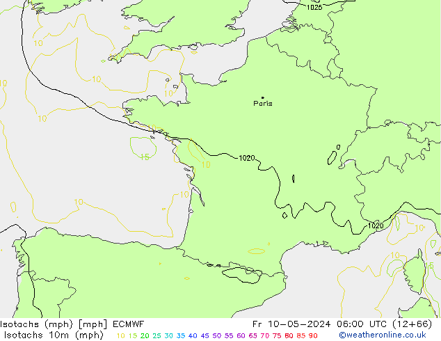 Isotachs (mph) ECMWF Fr 10.05.2024 06 UTC