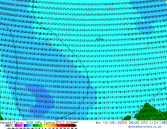 Z500/Rain (+SLP)/Z850 ECMWF Mo 13.05.2024 06 UTC