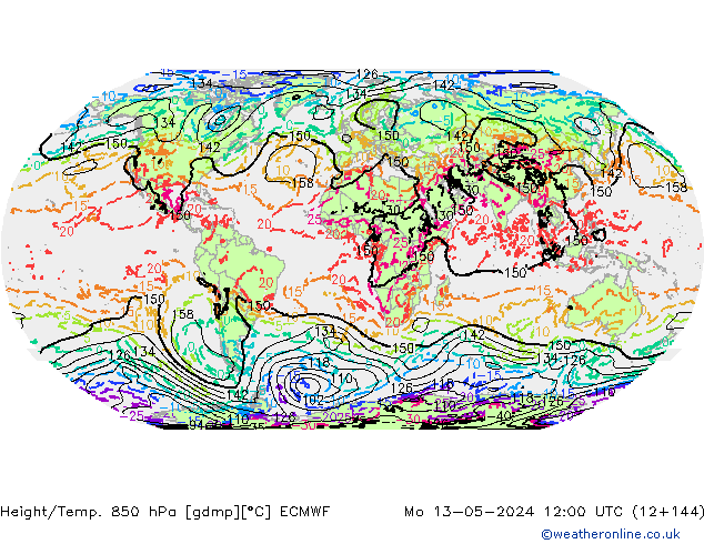 Height/Temp. 850 hPa ECMWF lun 13.05.2024 12 UTC