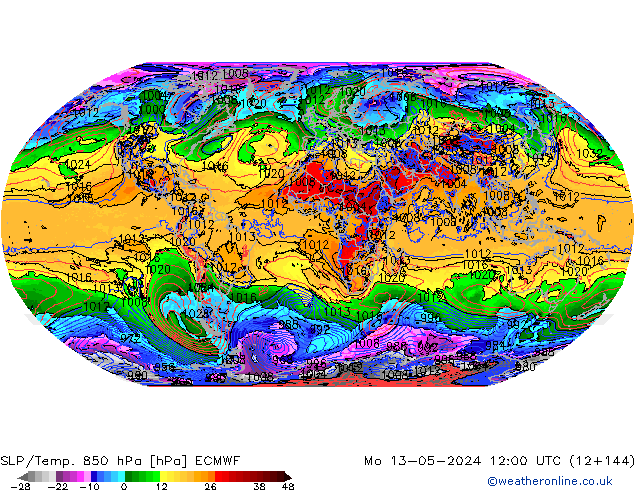 SLP/Temp. 850 hPa ECMWF Mo 13.05.2024 12 UTC