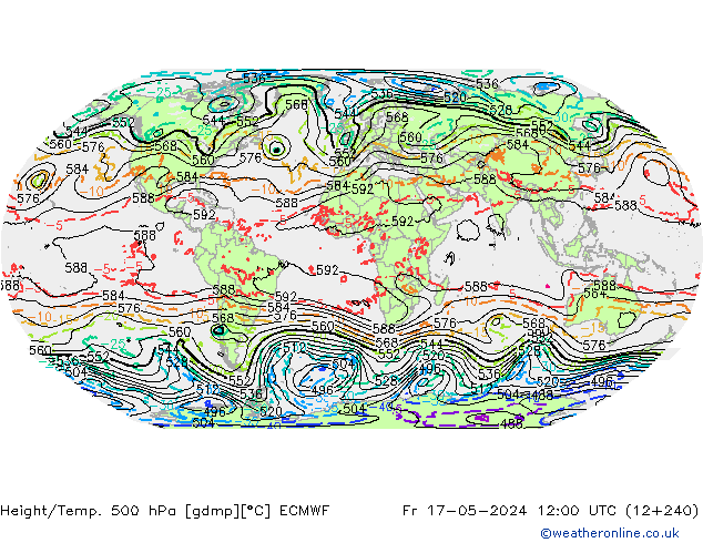Height/Temp. 500 hPa ECMWF Fr 17.05.2024 12 UTC