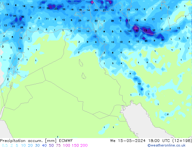 Precipitation accum. ECMWF mer 15.05.2024 18 UTC