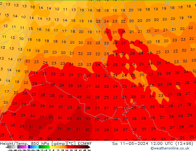 Z500/Yağmur (+YB)/Z850 ECMWF Cts 11.05.2024 12 UTC