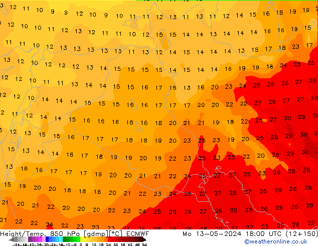 Z500/Yağmur (+YB)/Z850 ECMWF Pzt 13.05.2024 18 UTC