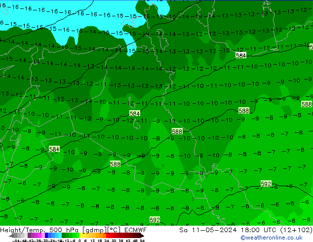 Z500/Rain (+SLP)/Z850 ECMWF sam 11.05.2024 18 UTC