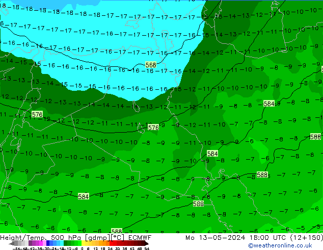 Z500/Yağmur (+YB)/Z850 ECMWF Pzt 13.05.2024 18 UTC