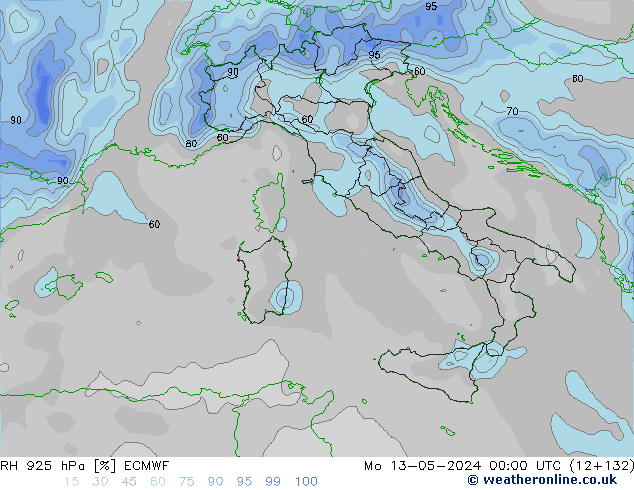 Humidité rel. 925 hPa ECMWF lun 13.05.2024 00 UTC