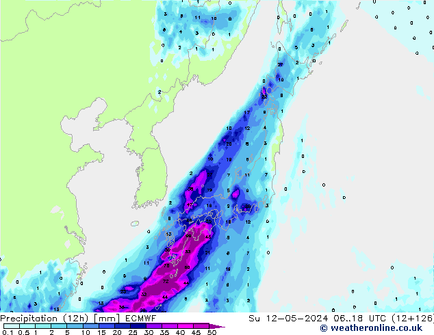 Yağış (12h) ECMWF Paz 12.05.2024 18 UTC