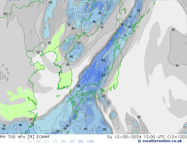 RH 700 hPa ECMWF  12.05.2024 12 UTC