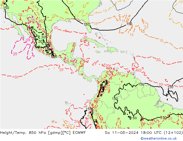 Height/Temp. 850 hPa ECMWF Sáb 11.05.2024 18 UTC