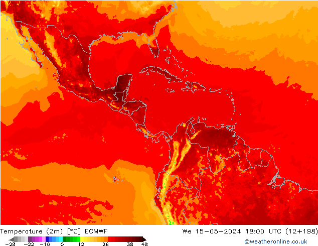 Temperatuurkaart (2m) ECMWF wo 15.05.2024 18 UTC