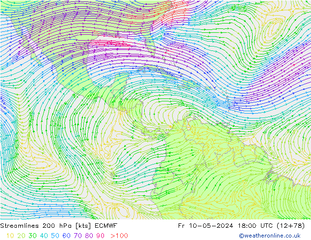 Streamlines 200 hPa ECMWF Fr 10.05.2024 18 UTC