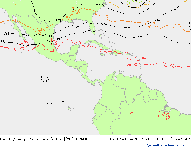 Z500/Rain (+SLP)/Z850 ECMWF wto. 14.05.2024 00 UTC