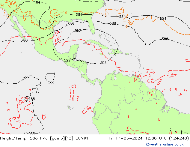 Hoogte/Temp. 500 hPa ECMWF vr 17.05.2024 12 UTC