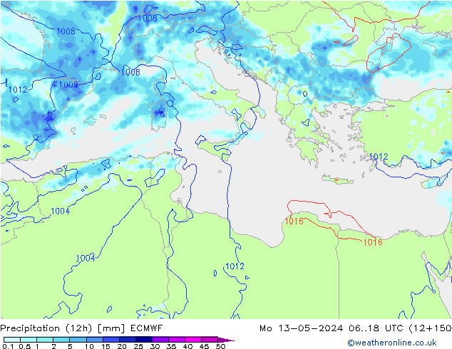 Precipitazione (12h) ECMWF lun 13.05.2024 18 UTC