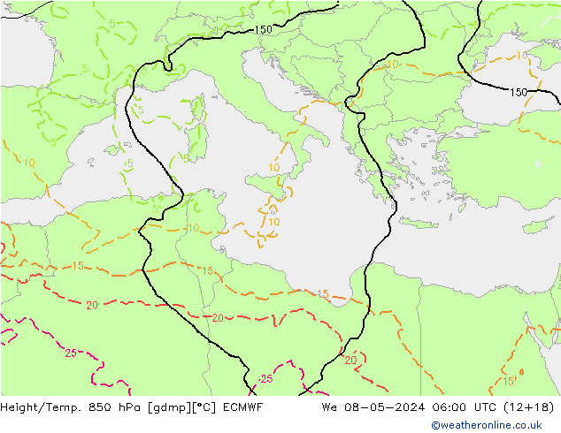 Z500/Rain (+SLP)/Z850 ECMWF We 08.05.2024 06 UTC