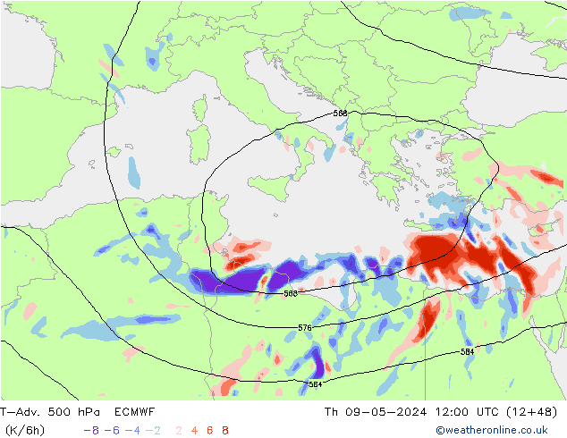 T-Adv. 500 hPa ECMWF Th 09.05.2024 12 UTC