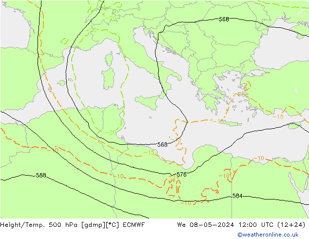 Height/Temp. 500 hPa ECMWF Mi 08.05.2024 12 UTC