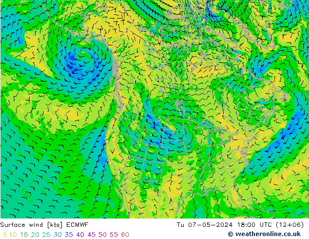 Prec 6h/Wind 10m/950 ECMWF mar 07.05.2024 18 UTC