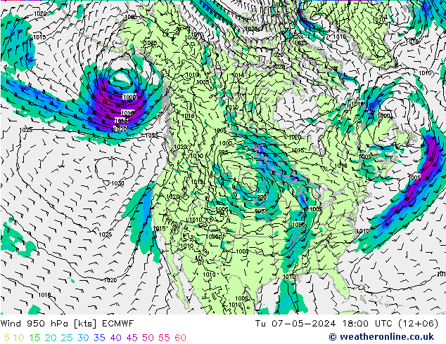 Prec 6h/Wind 10m/950 ECMWF mar 07.05.2024 18 UTC