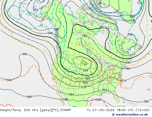 Z500/Rain (+SLP)/Z850 ECMWF Tu 07.05.2024 18 UTC