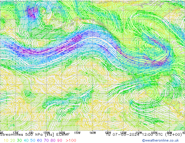 Ligne de courant 500 hPa ECMWF mar 07.05.2024 12 UTC