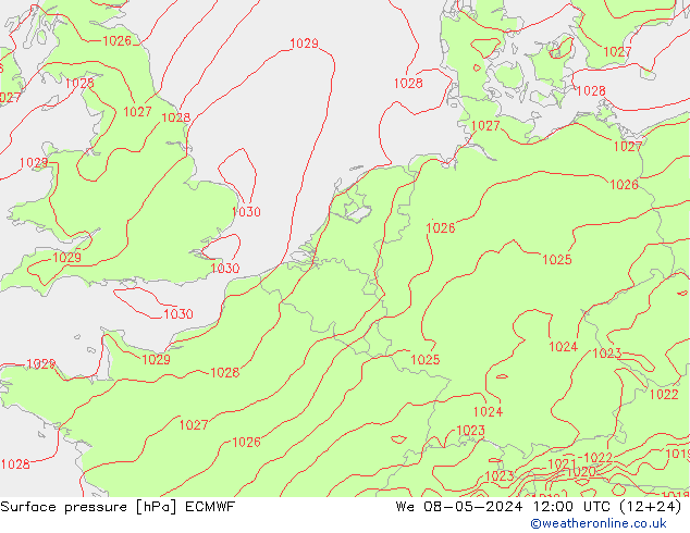 Surface pressure ECMWF We 08.05.2024 12 UTC