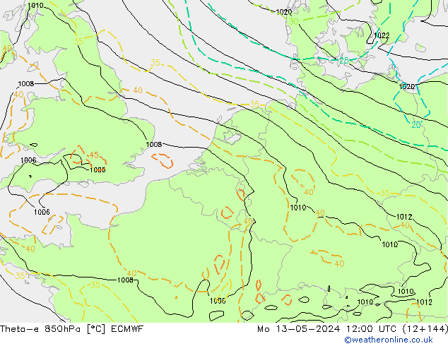 Theta-e 850hPa ECMWF Mo 13.05.2024 12 UTC