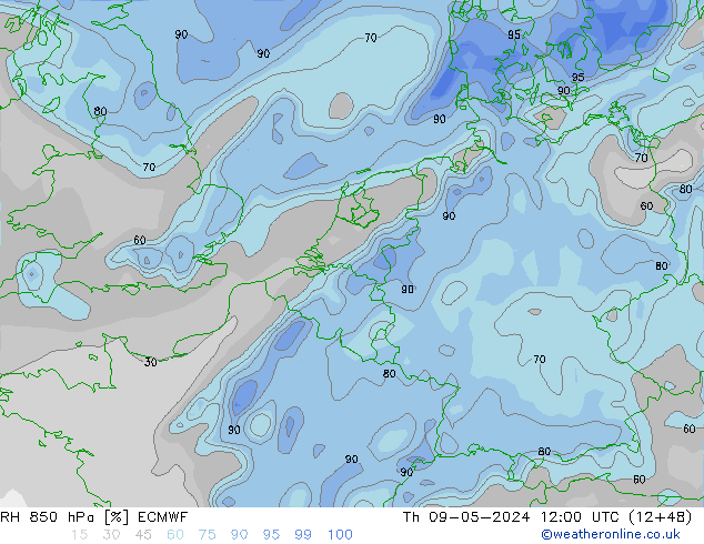 RH 850 hPa ECMWF Do 09.05.2024 12 UTC