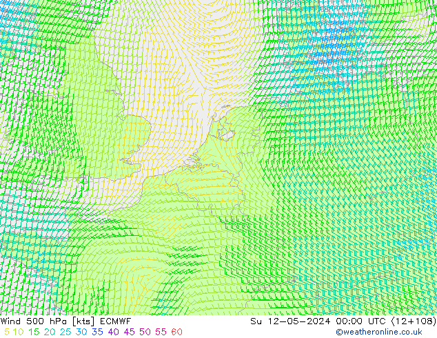 Wind 500 hPa ECMWF zo 12.05.2024 00 UTC