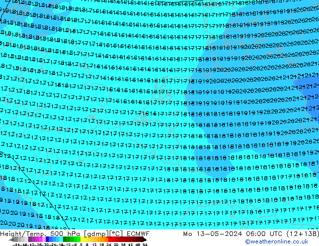 Z500/Rain (+SLP)/Z850 ECMWF Mo 13.05.2024 06 UTC