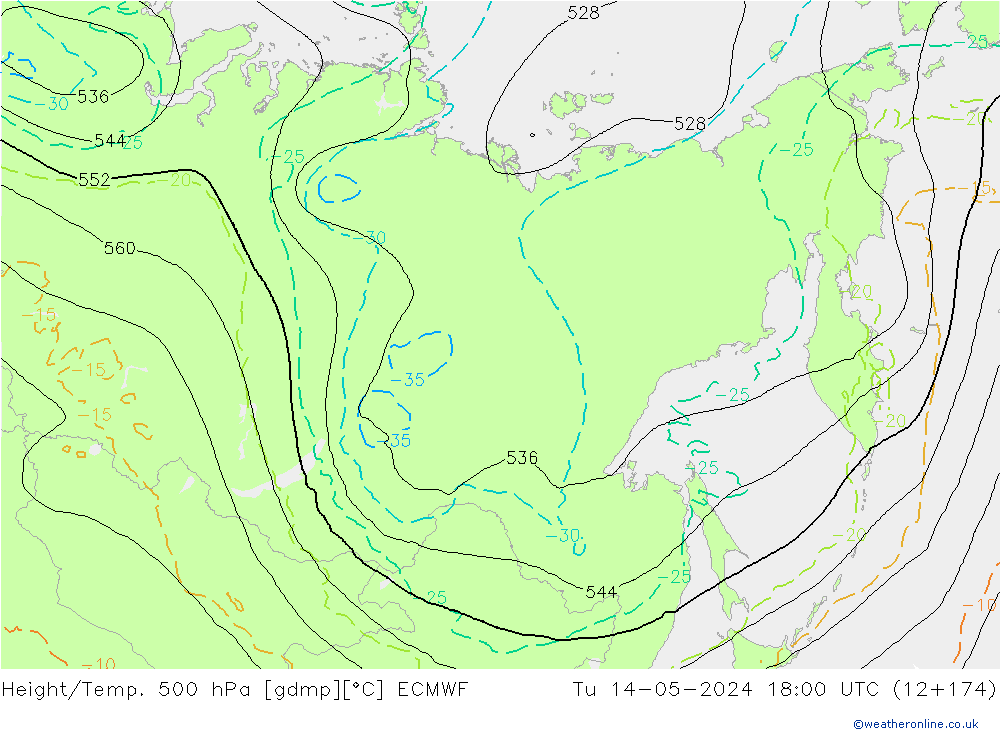 Height/Temp. 500 гПа ECMWF вт 14.05.2024 18 UTC