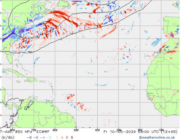 T-Adv. 850 hPa ECMWF Fr 10.05.2024 09 UTC