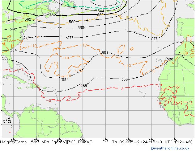 Z500/Rain (+SLP)/Z850 ECMWF Th 09.05.2024 12 UTC