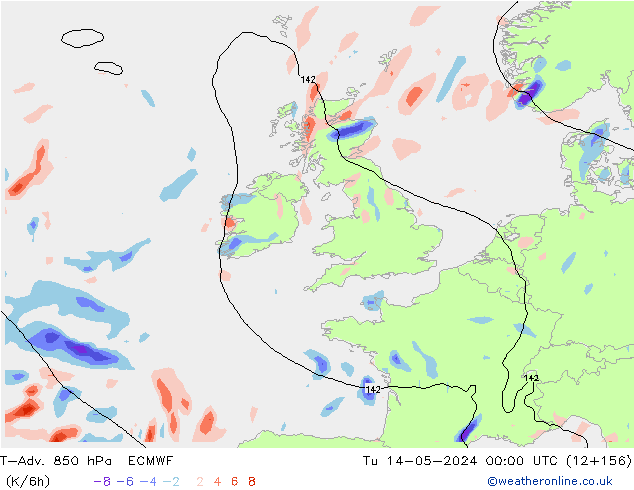 T-Adv. 850 hPa ECMWF di 14.05.2024 00 UTC