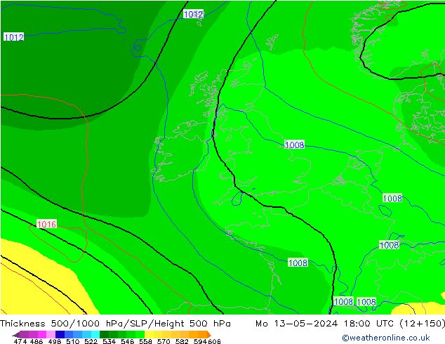 Thck 500-1000гПа ECMWF пн 13.05.2024 18 UTC