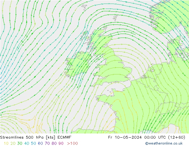 Streamlines 500 hPa ECMWF Fr 10.05.2024 00 UTC