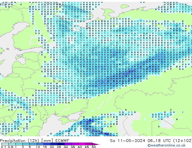 Precipitation (12h) ECMWF So 11.05.2024 18 UTC